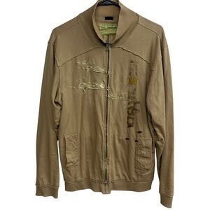 Oakley Zip Sweater Mens L Tan Y2K Embroidered Distressed Knit Bomber Military